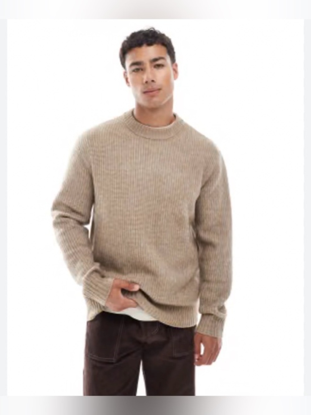 Men's Classic Crewneck Sweater in Beige size XL